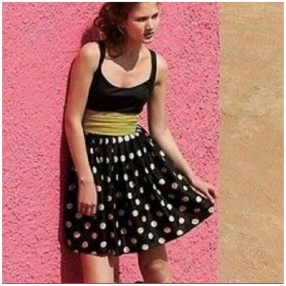 Anthropologie Corey Lynn Calter Slice of Lime Polka Dot Dress Black Retro Sz 6 - Picture 1 of 8